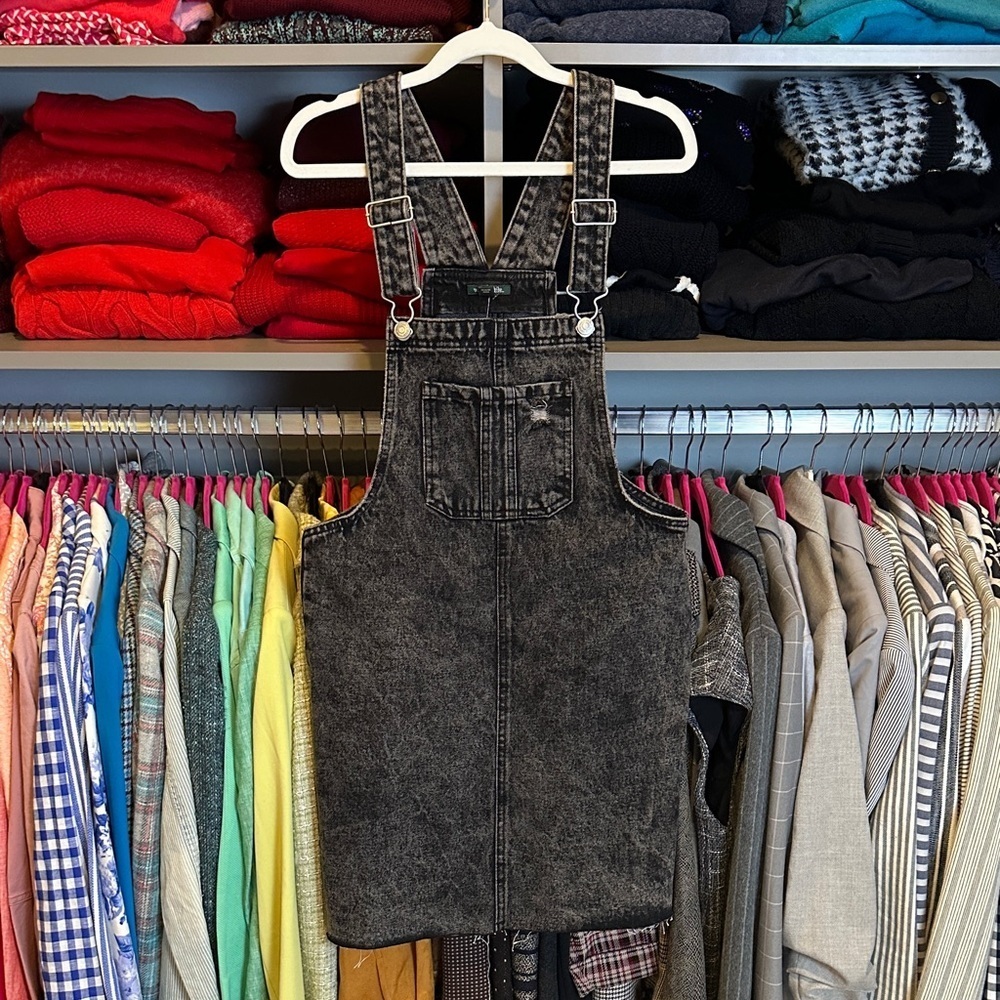 Wild Fable black raw hem overall Jean dress size S NWT